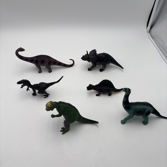 The Unbranded Brand Other - Vintage Dinosaur Figures Soft Hard Plastic Unbranded Lot Of 6 Velociraptor